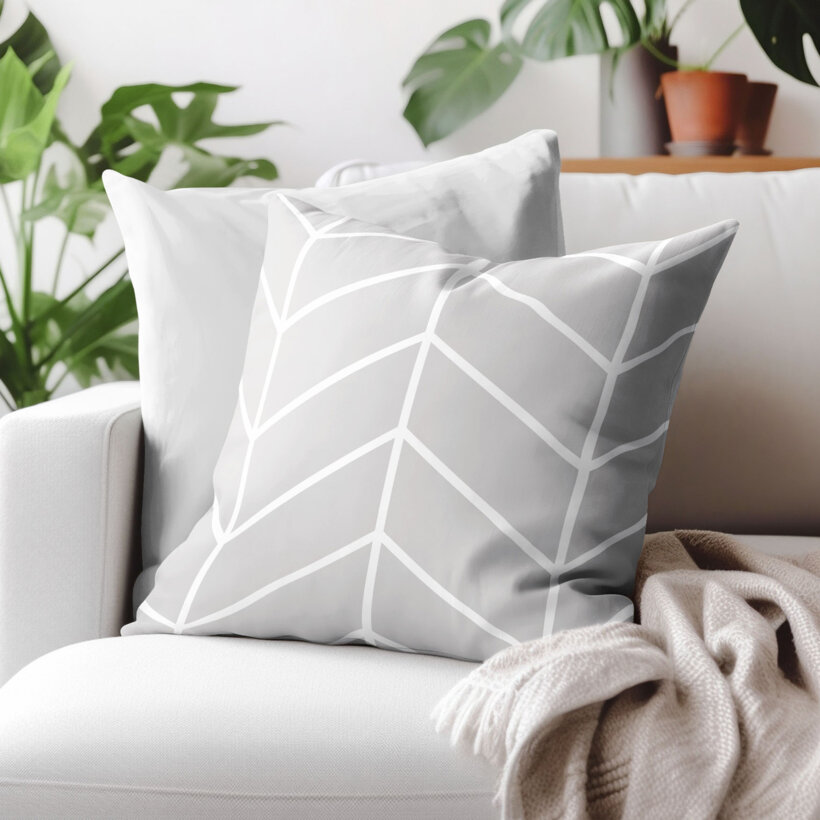 Kissenbezug aus Baumwolle - Zickzack auf Grau