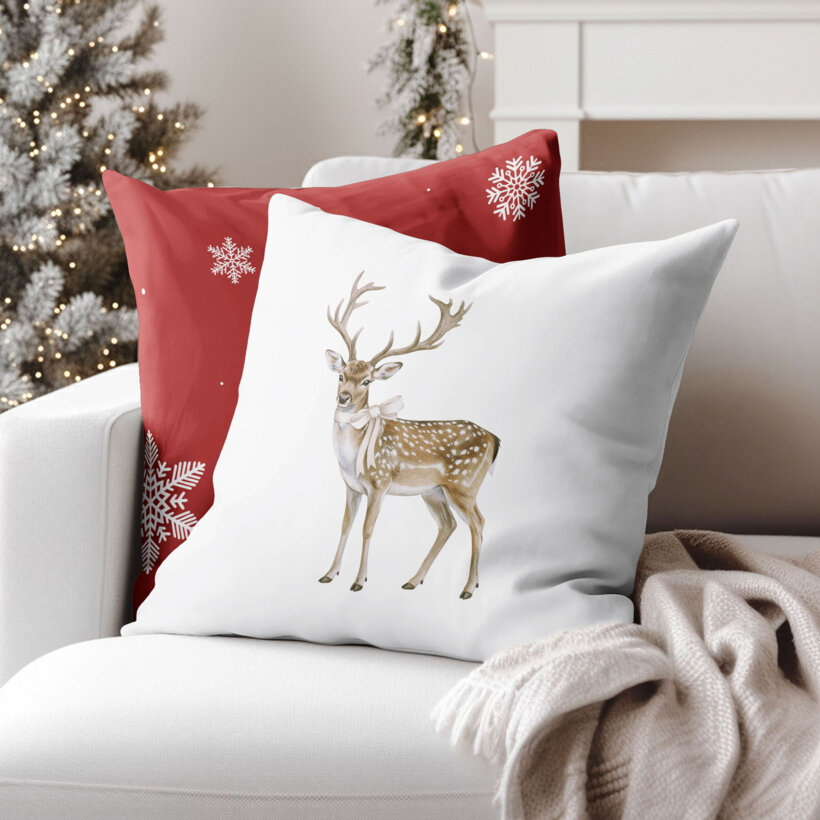 Weihnachtlicher dekorativer Kissenbezug - Hirsch mit Schleife