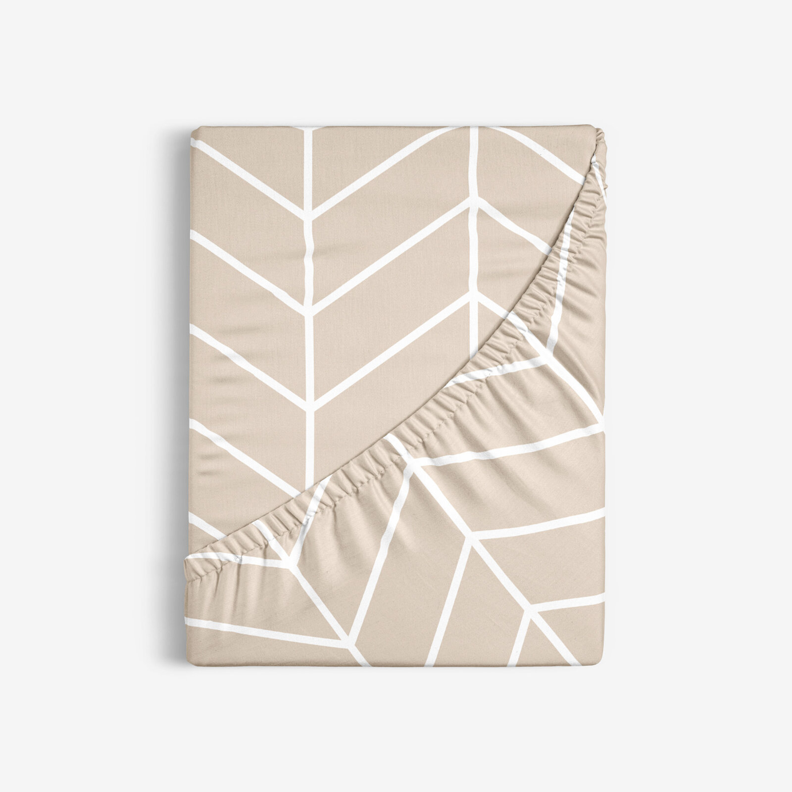 Spannbettlaken aus Baumwolle - Weißer Zickzack auf Beige