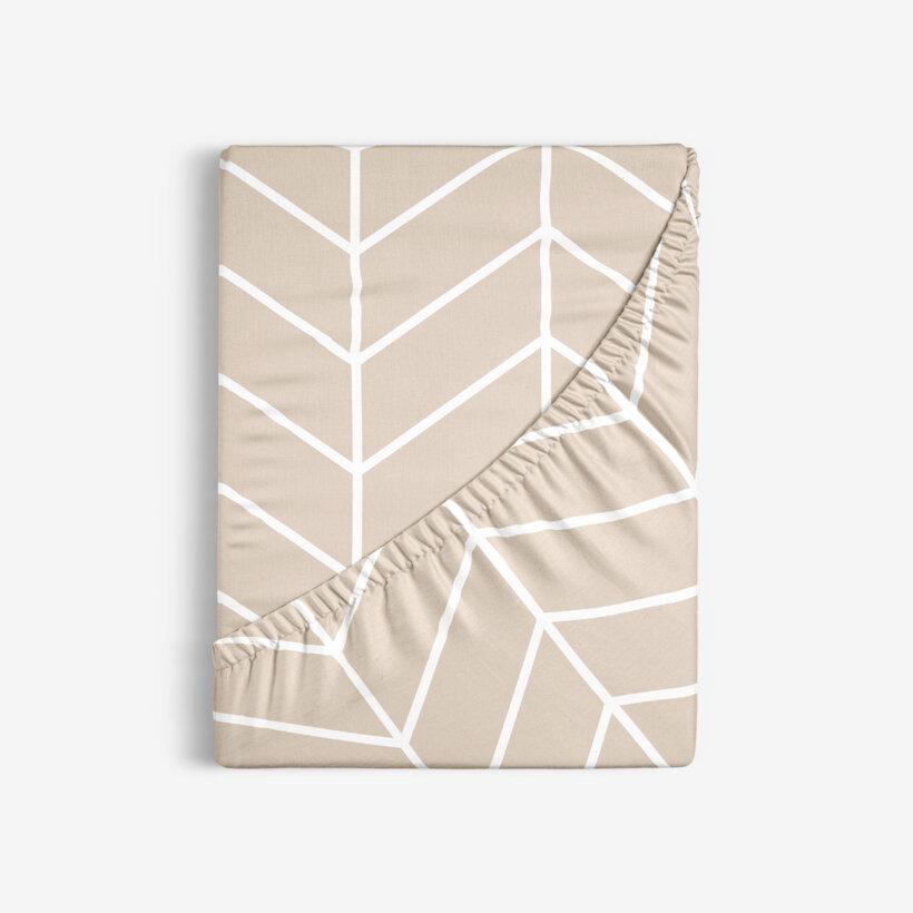 Spannbettlaken aus Baumwolle - Weißer Zickzack auf Beige