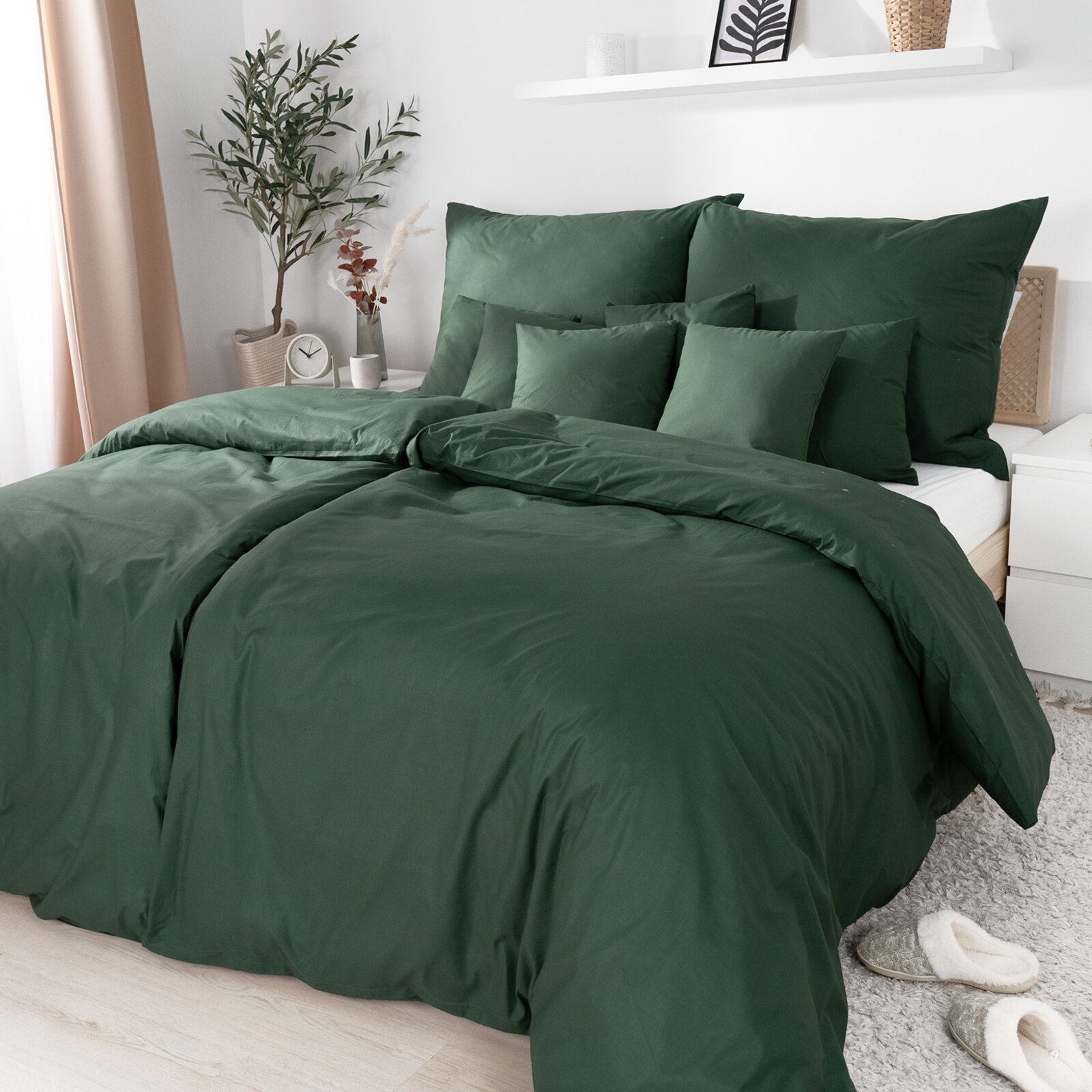Bettwäsche aus Baumwolle - dunkelgrün