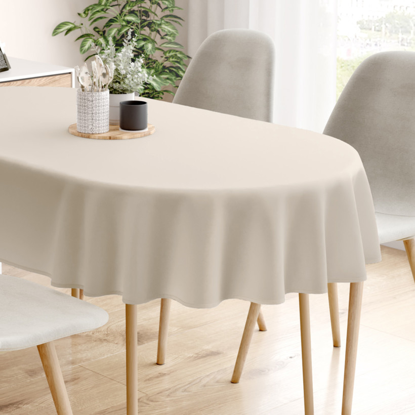 Ovale Tischdecke aus 100% Baumwolle - latte