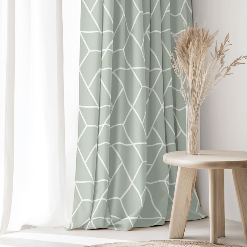 Vorhang aus Baumwolle - Mosaik auf Salbeigrün