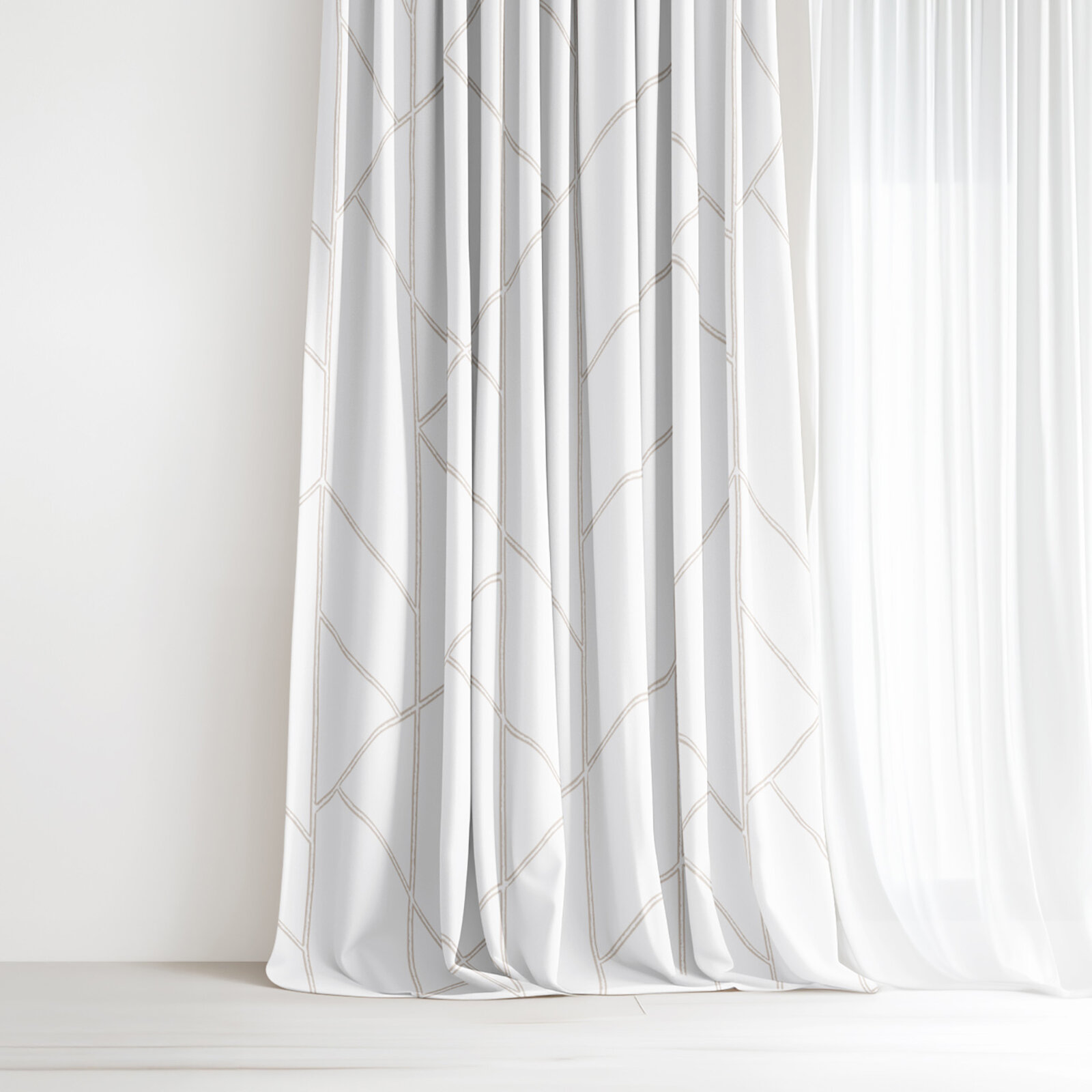 Vorhang aus Baumwolle - Geometrische Linien auf Weiß