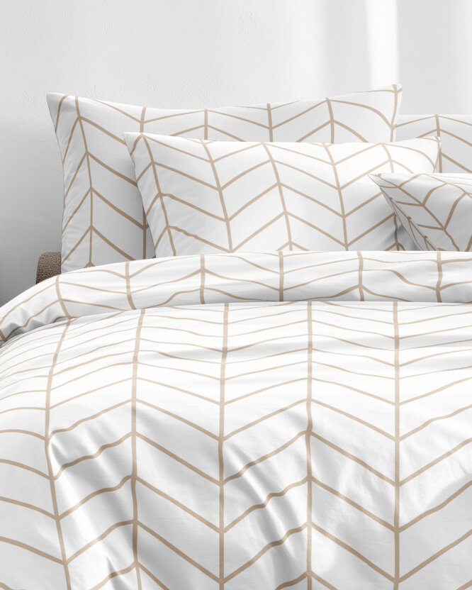 Bettwäsche aus Baumwolle - Beiger Zickzack auf Weiß