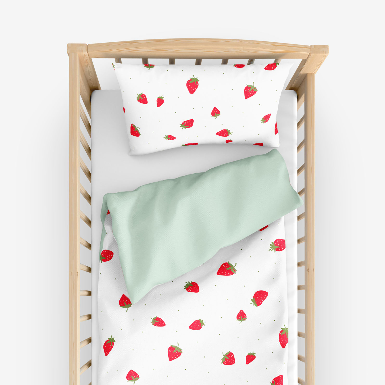 Bettwäsche für Babybetten aus Baumwolle Duo - frische Erdbeeren mit Hellgrün
