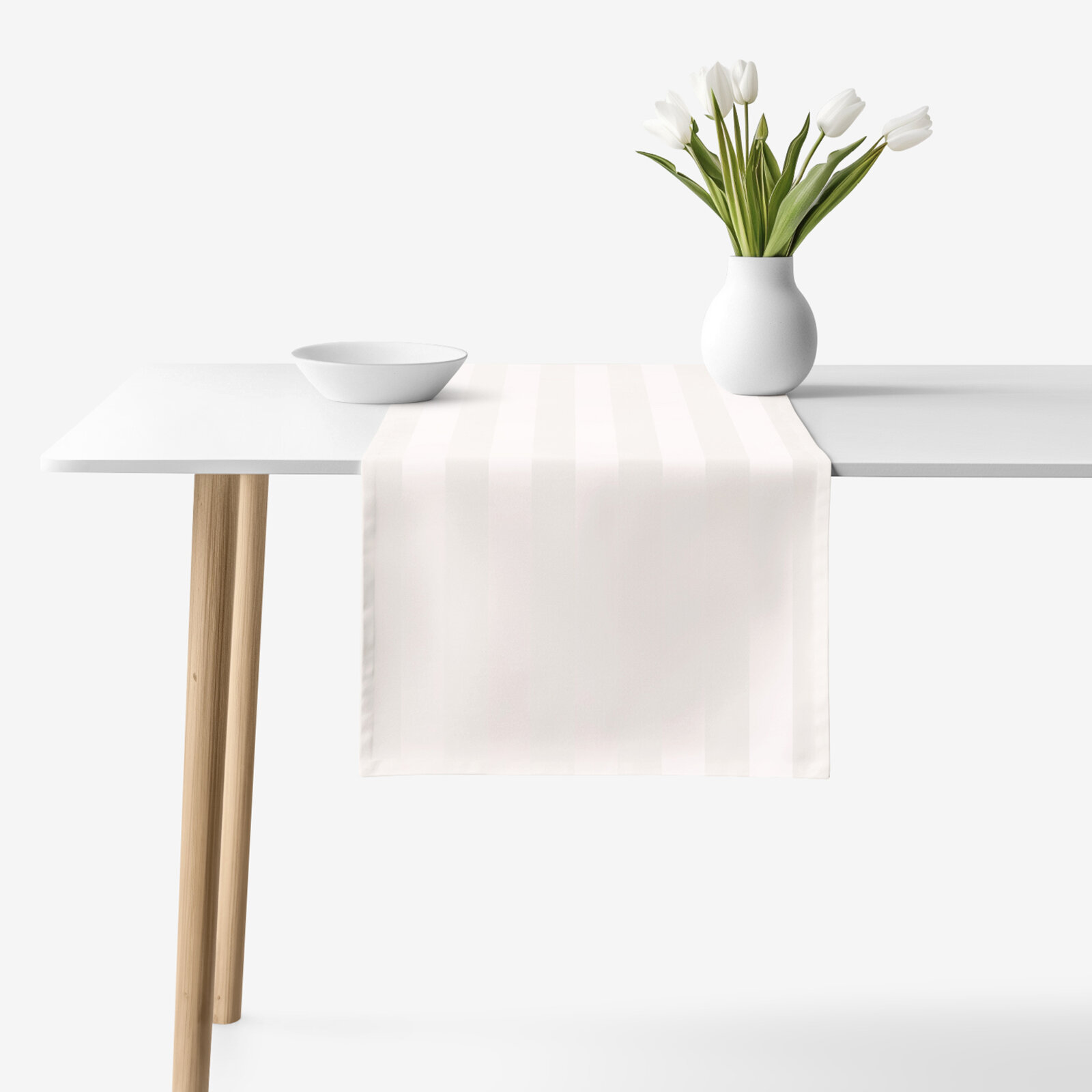 Festliche Damast-Tischläufer - creme Streifen mit Satin-Glanz