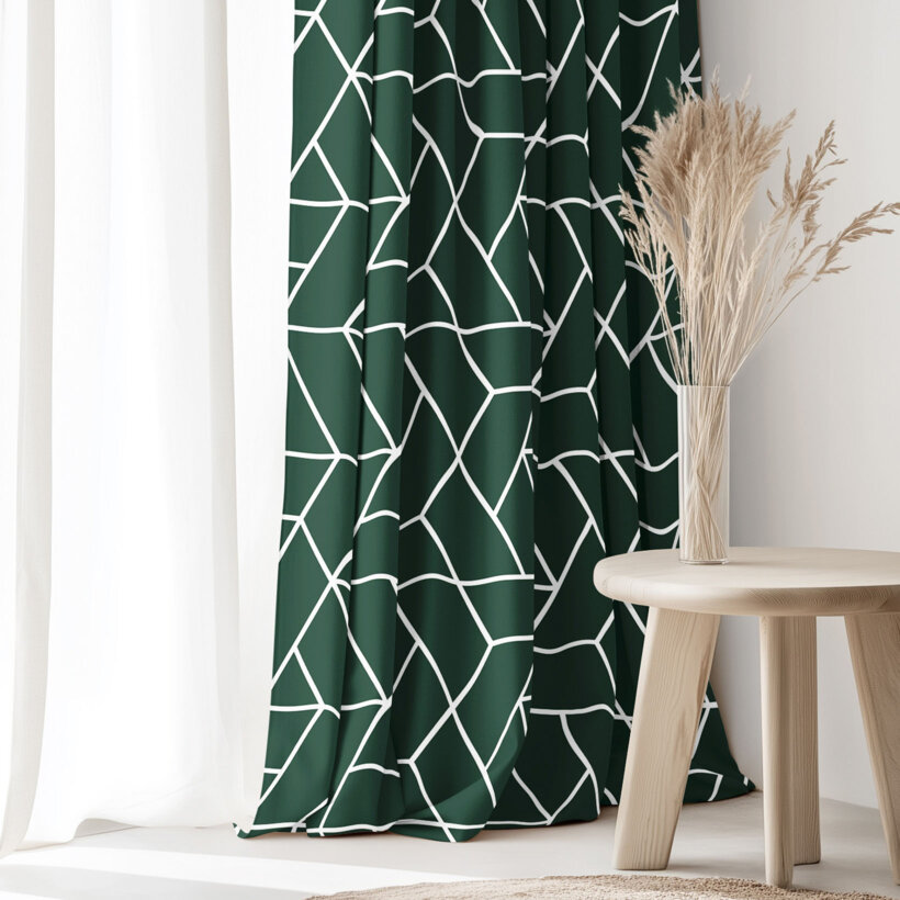 Vorhang aus Baumwolle - Mosaik auf Dunkelgrün
