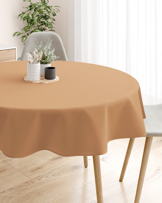 Runde Tischdecke 100% Baumwolle - herbstbraun