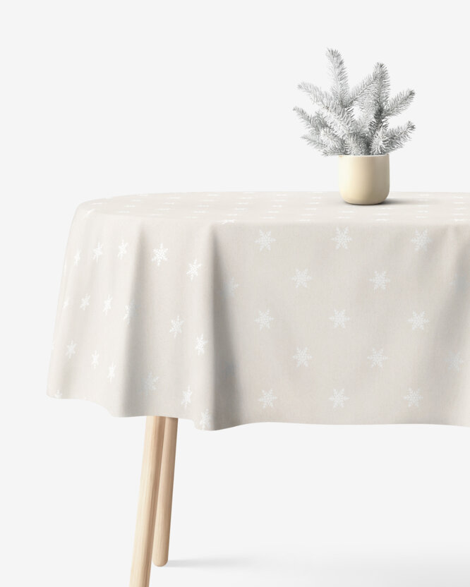 Ovale Weihnachts-Tischdecke Natura - Schneeflocken auf natürlichem