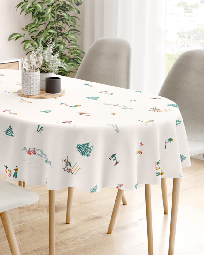 Ovale Weihnachts-Tischdecke aus 100% Baumwolle - Winterfreuden