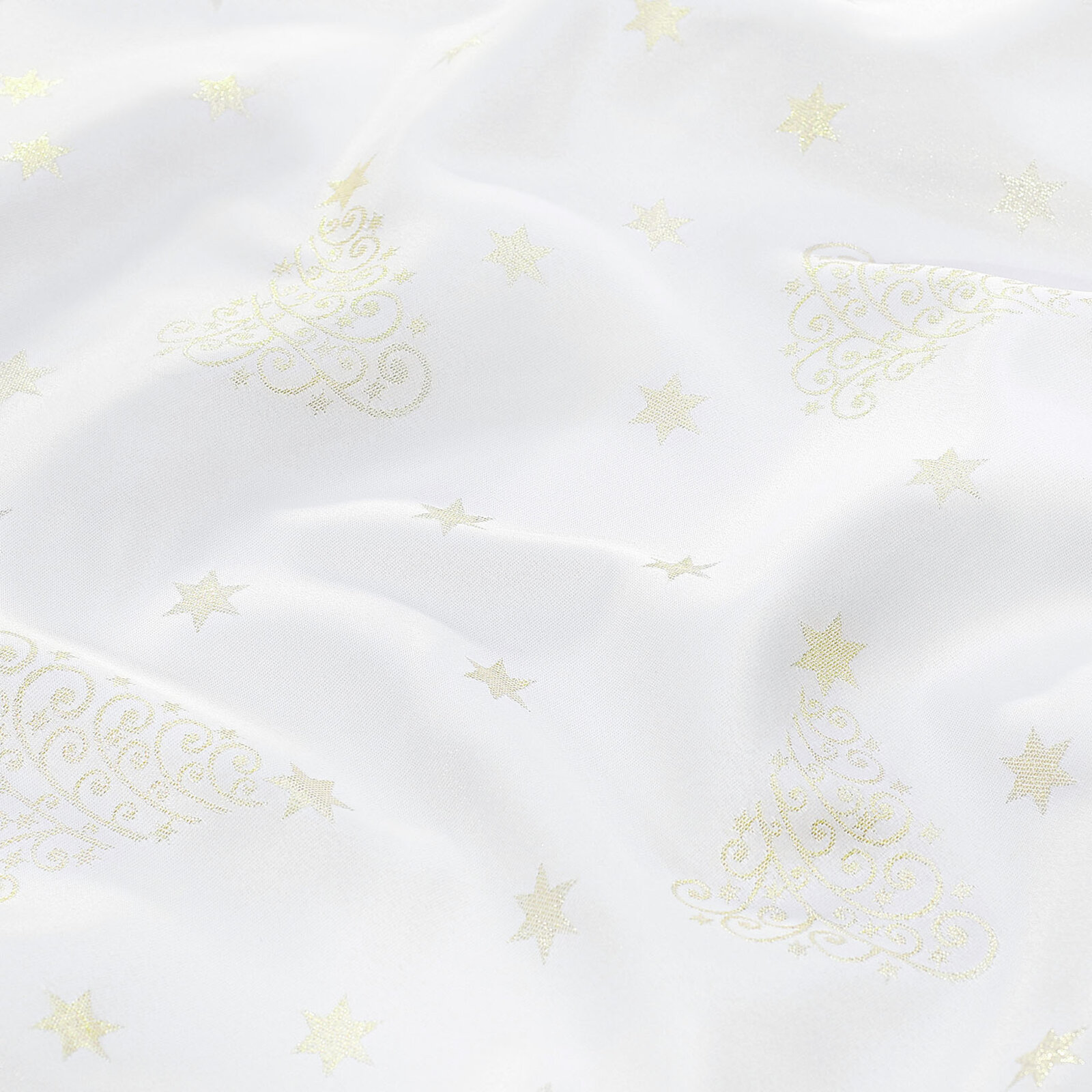 Weihnachtlicher Teflonstoff für Tischdecken – Goldene Tannenbäume und Sterne