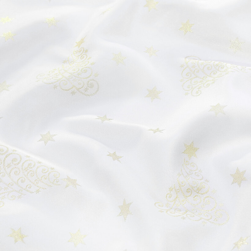 Weihnachtlicher Teflonstoff für Tischdecken – Goldene Tannenbäume und Sterne