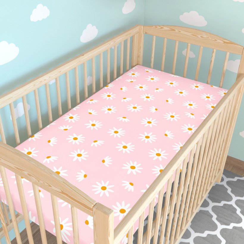 Spannbetttuch aus Baumwolle für Babybetten - Margerite Blumen