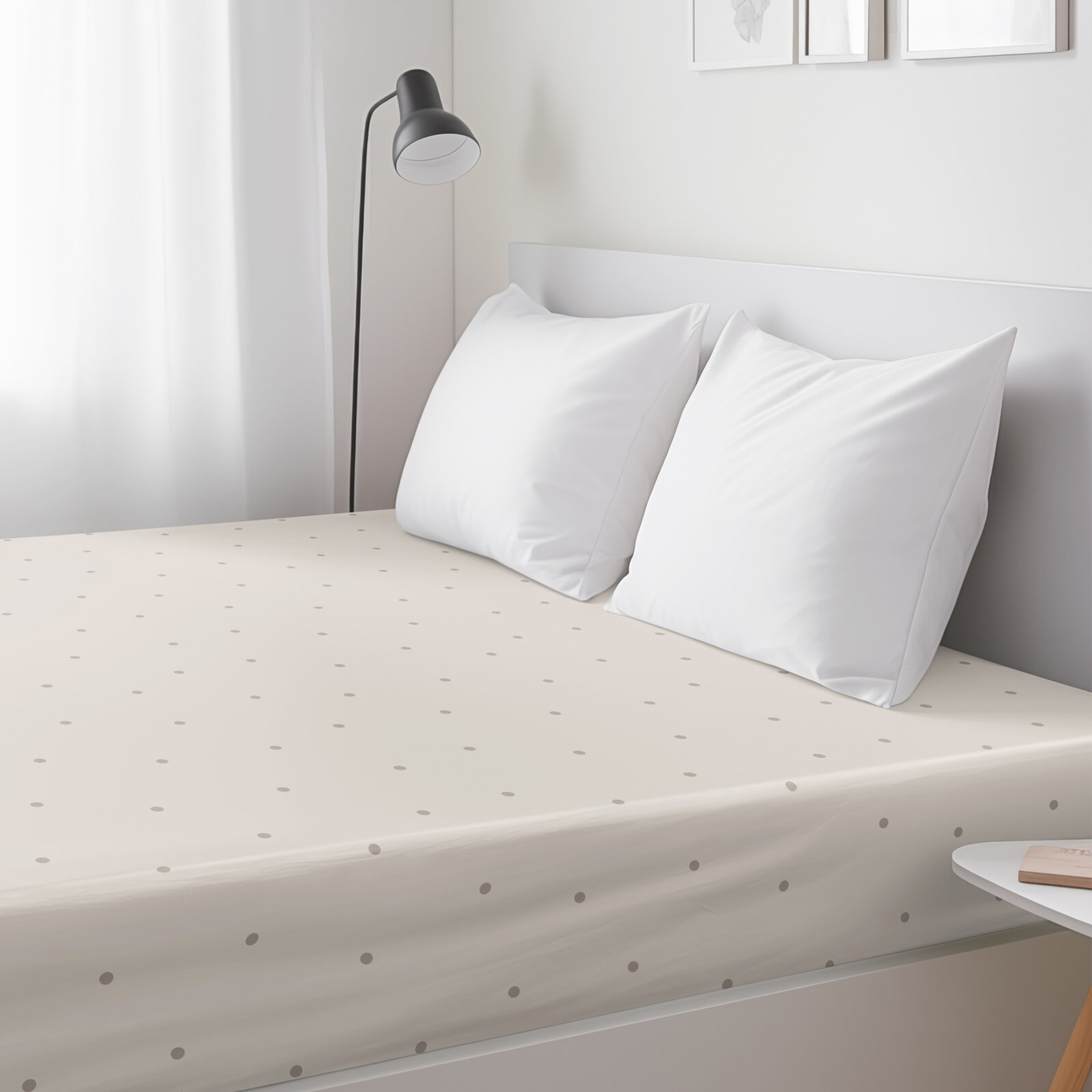 Spannbettlaken aus Baumwolle - Pünktchen auf Beige