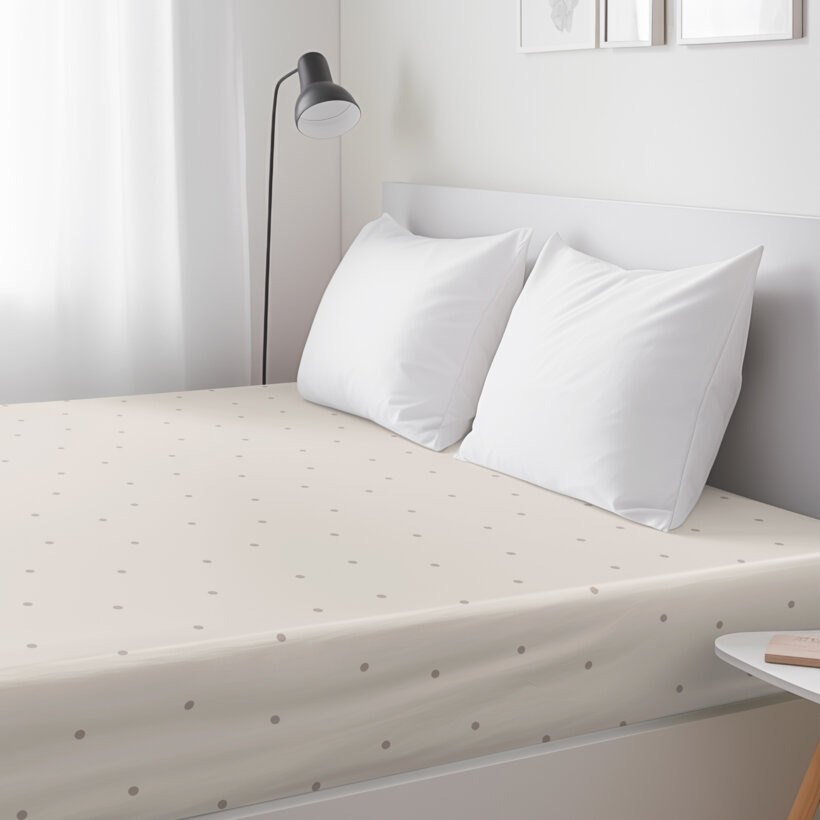 Spannbettlaken aus Baumwolle - Pünktchen auf Beige