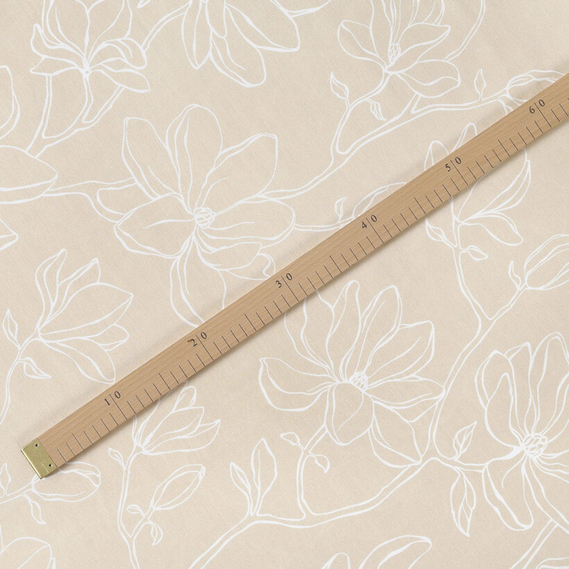 Mako-Satin - Lilien auf Goldbeige