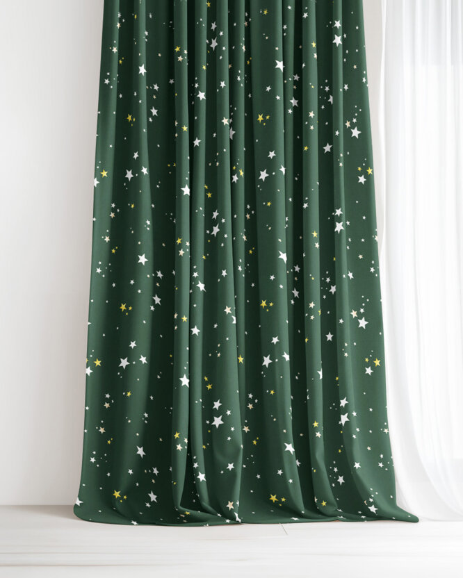 Weihnachtlicher Dekorativer Vorhang – Sterne auf Grün