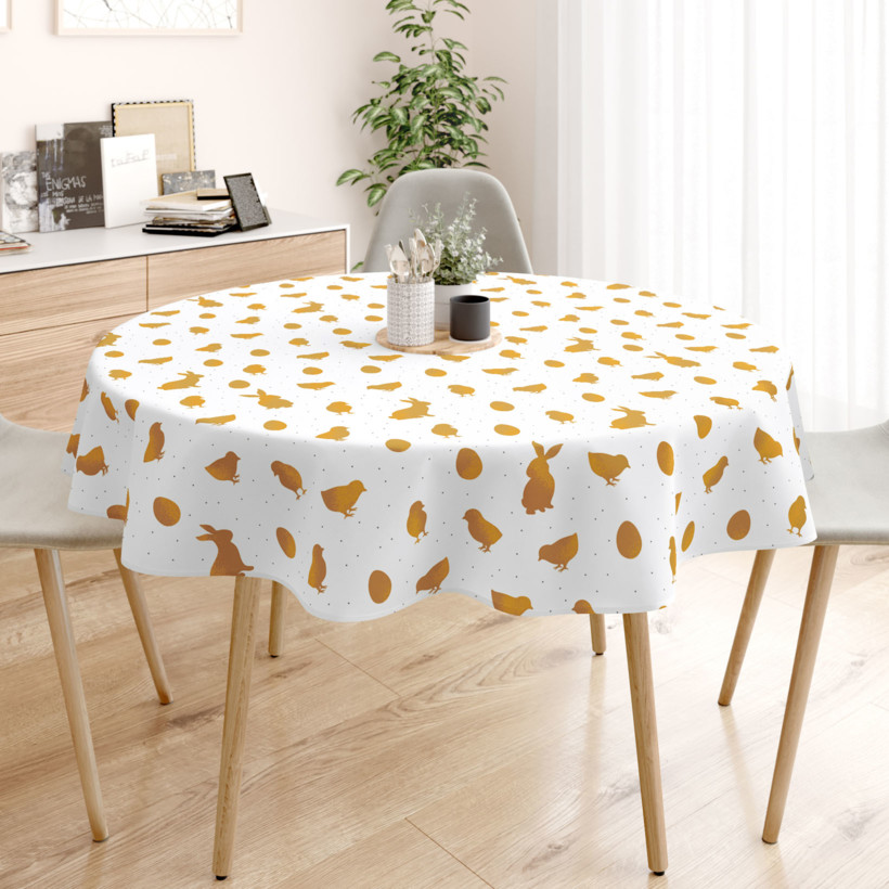 Runde Tischdecke Ostern aus fester Baumwolle - goldene Ostersymbole