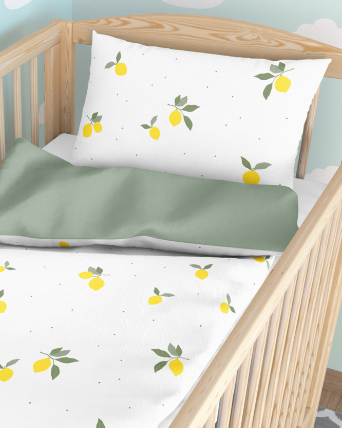 Bettwäsche für Babybetten aus Baumwolle Duo - Zitronnen mit Salbeigrün