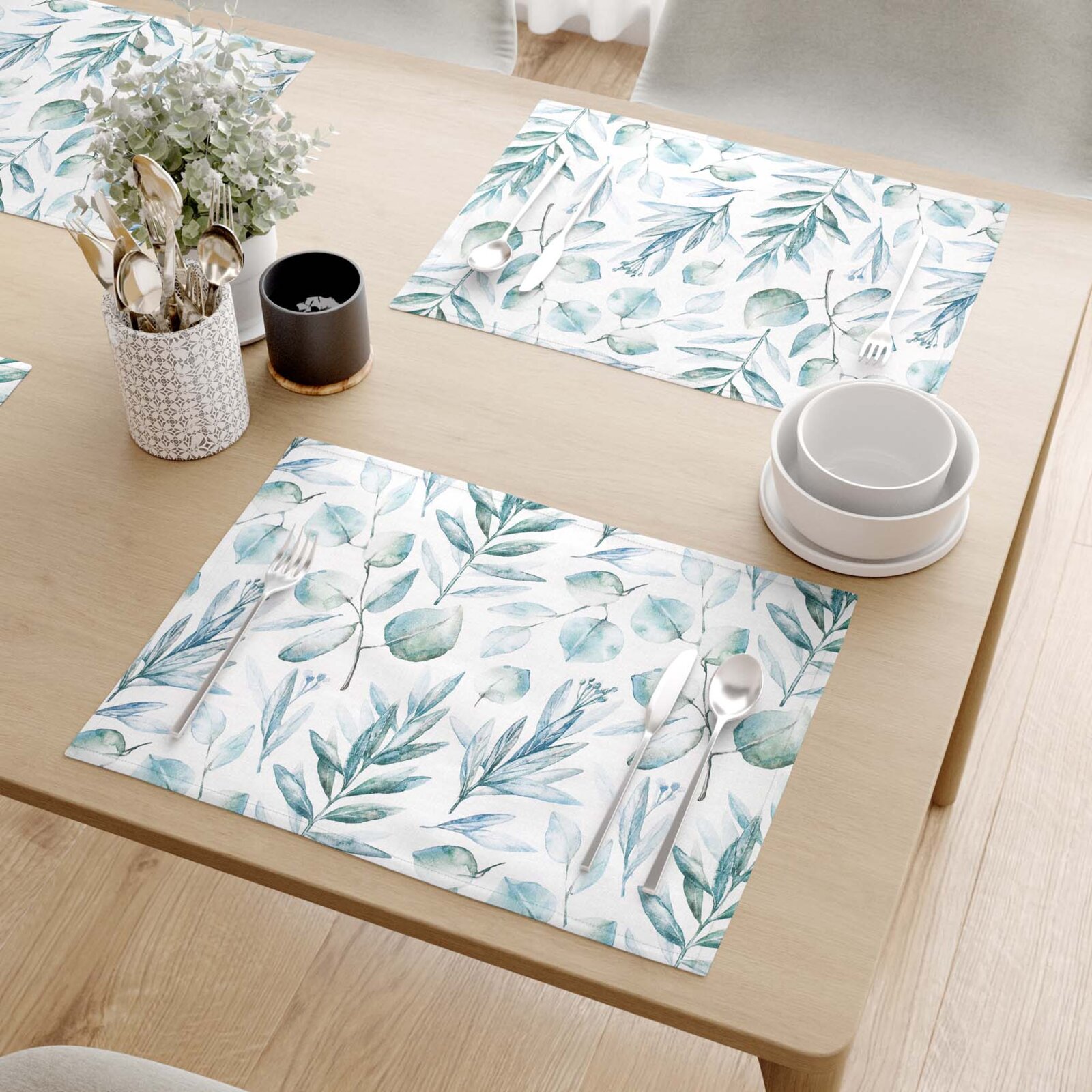 Tischset 100% Baumwolle Deluxe - aquarelle Blätter - 2 Stück