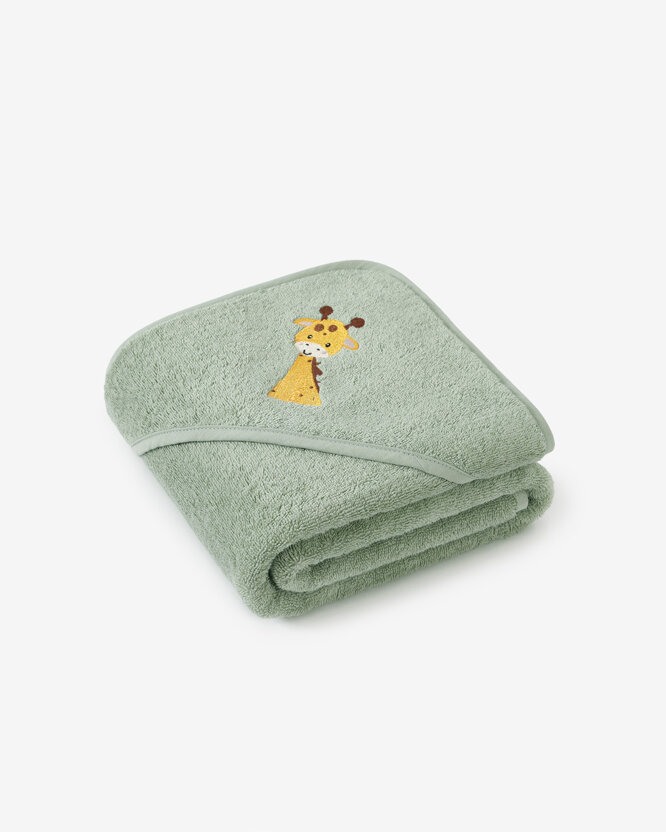 Frottee Babybadetuch mit Kapuze - Giraffe auf Salbei