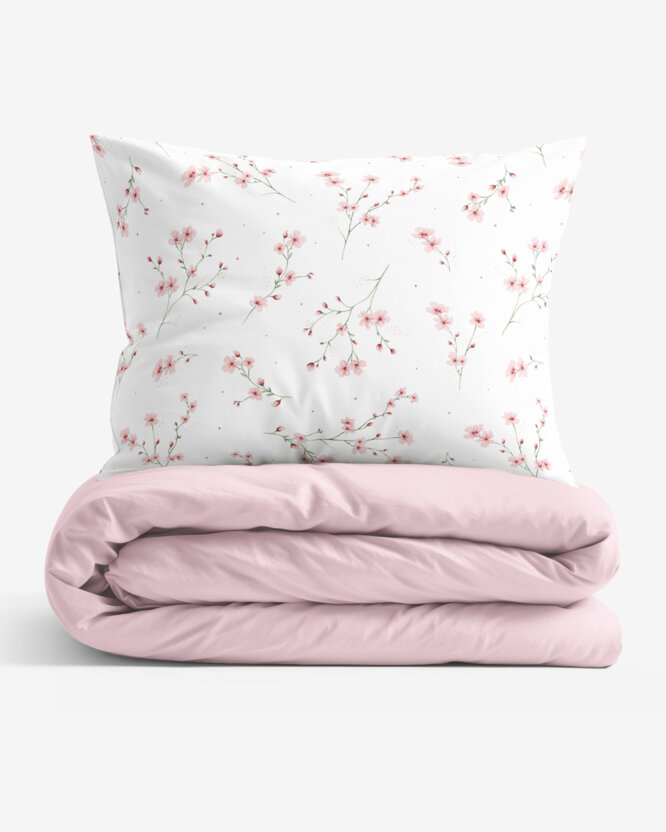 Bettwäsche aus Baumwolle Duo - Blühende Sakura-Kirschbäume mit Puderrosa