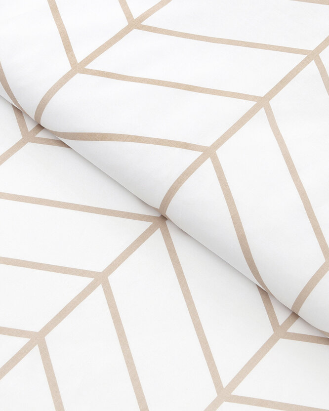 Baumwollstoff - Beiger Zickzack auf Weiß