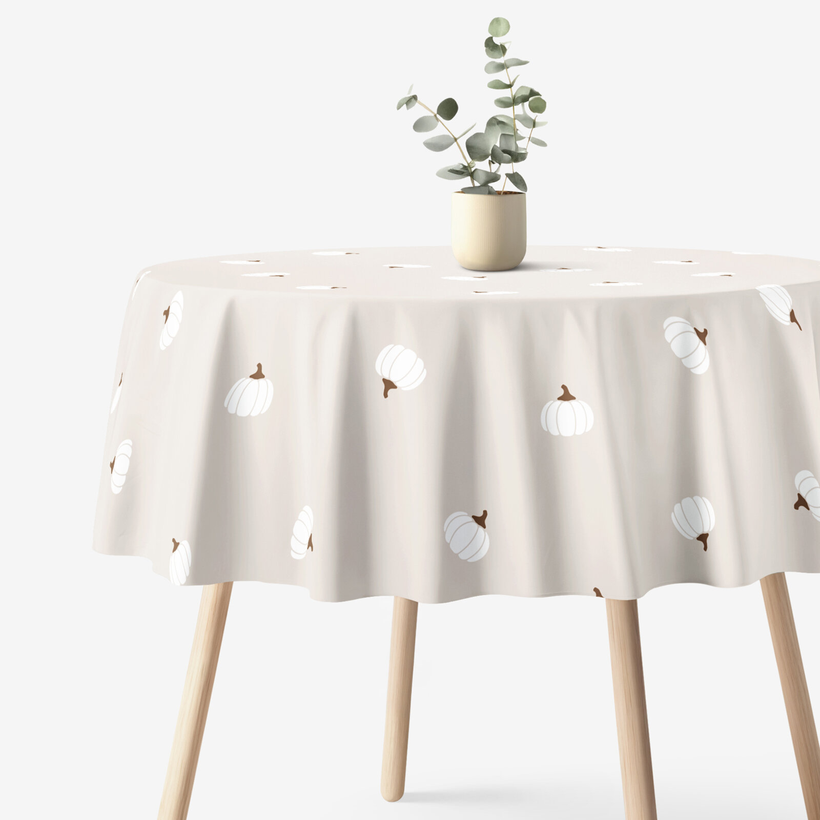 Runde Tischdecke 100% Baumwolle - Kürbisse auf Creme