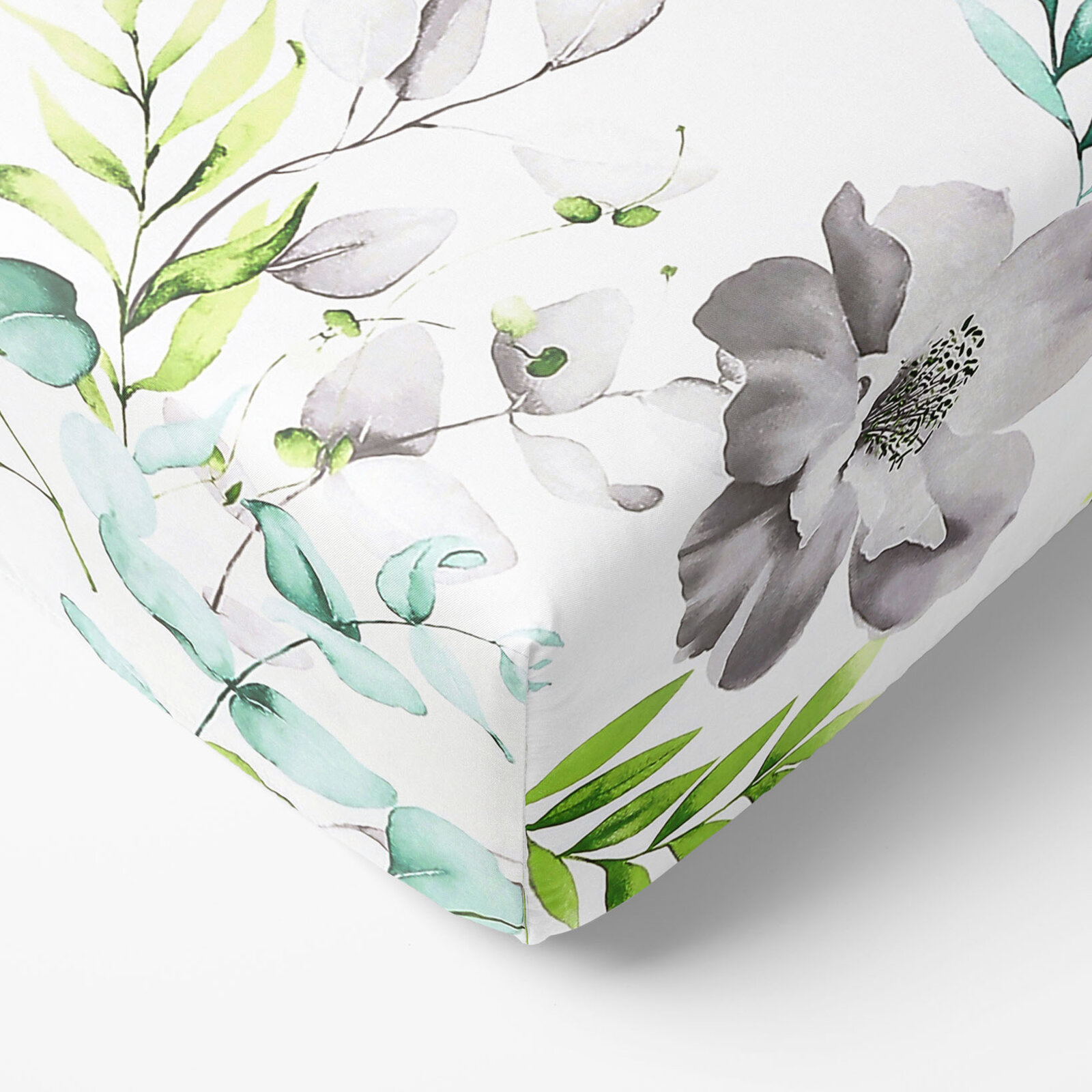 Spannbettlaken aus Baumwolle Deluxe - Eukalyptus mit Blumen