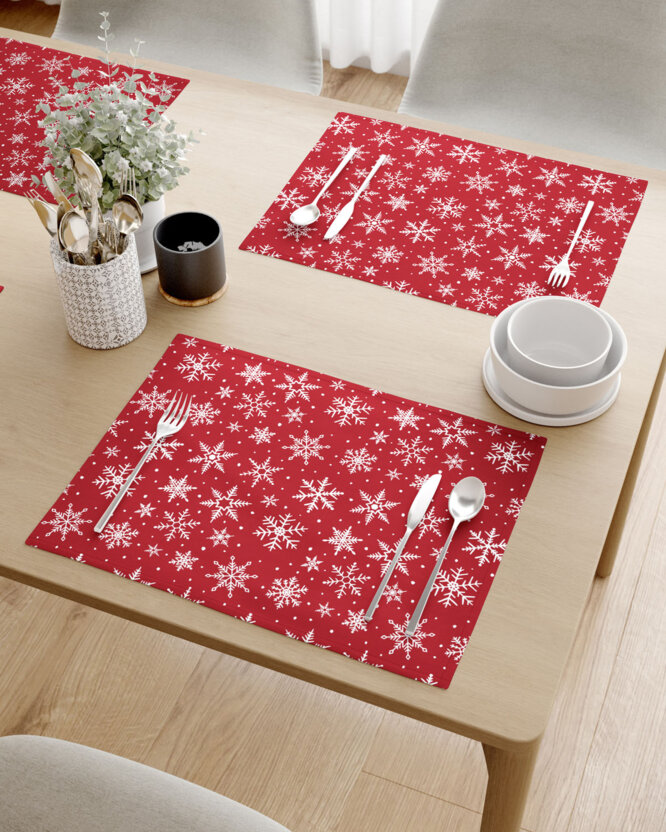 Weihnachtliches Tischset Valencia - Weiße Flocken auf Rot - Set 2 Stücke