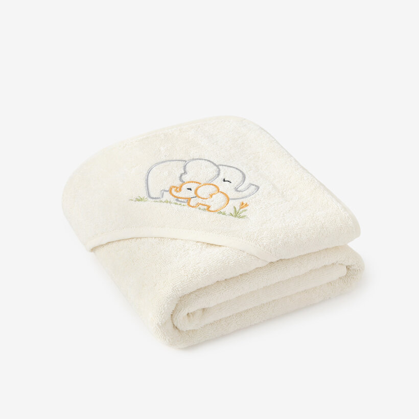 Frottee Babybadetuch mit Kapuze - Elefanten auf Creme