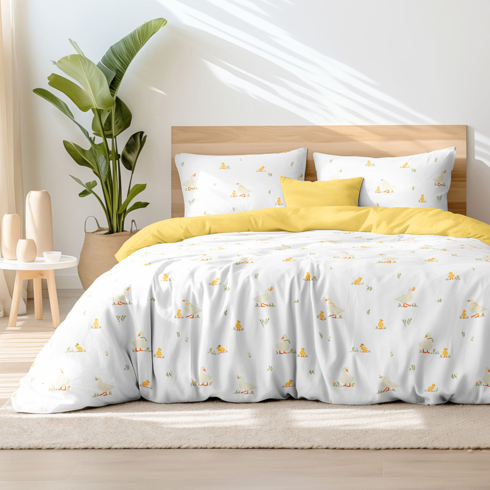 Ostern Bettwäsche aus Baumwolle Duo - Enten mit gelb