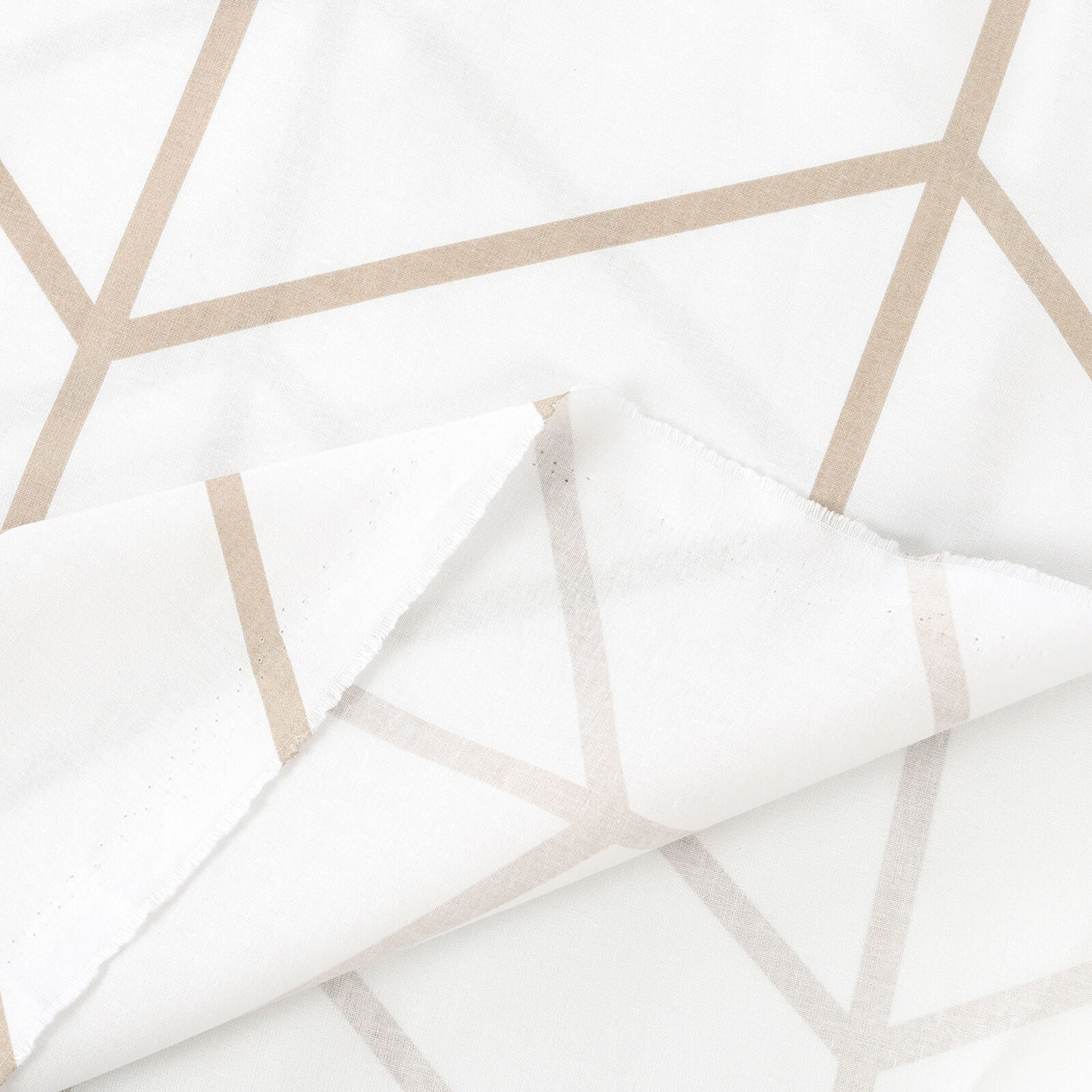 Baumwollstoff - Beiger Zickzack auf Weiß