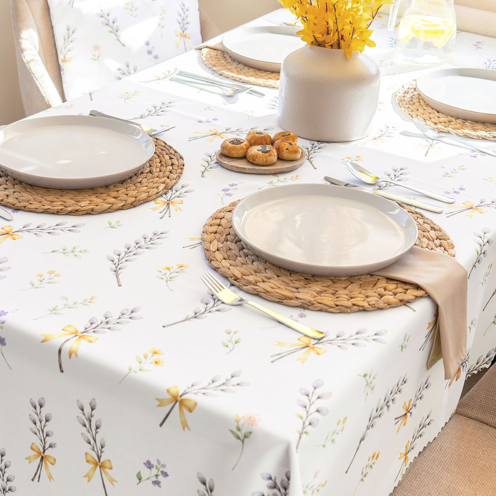 Frühlings-Eckige Teflon-Tischdecke - Weidenkätzchen