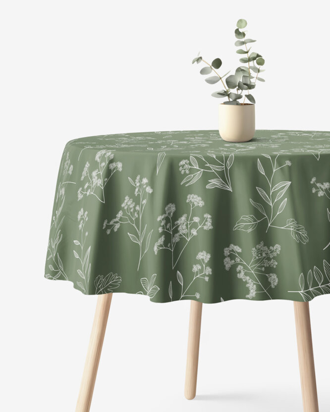 Runde Tischdecke 100% Baumwolle - Kräuterblätter