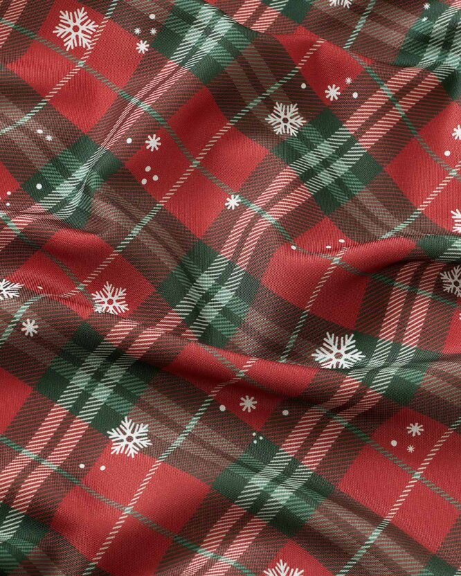 Weihnachtlicher Teflonstoff für Tischdecken – Rotkariert mit Schneeflocken