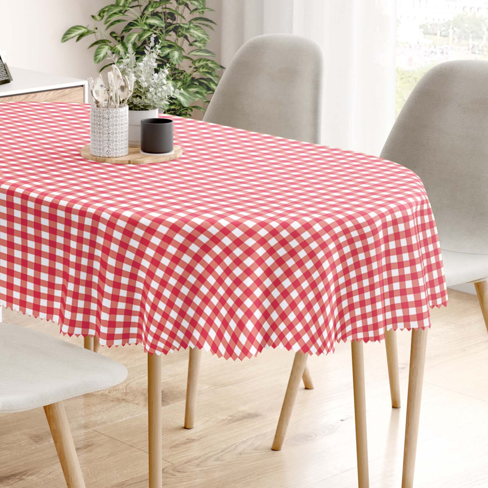 Ovale Tischdecke Teflon - rote Würfel