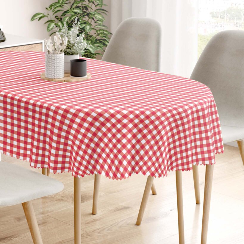 Ovale Tischdecke Teflon - rote Würfel
