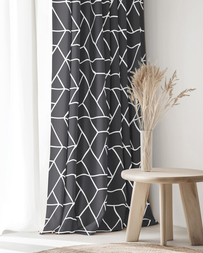 Vorhang aus Baumwolle - Mosaik auf Dunkelgrau