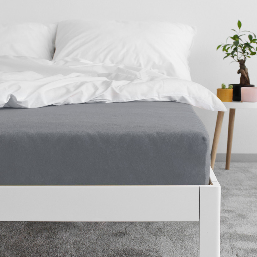 Elastisches Wasserdichtes Bettlaken aus Frottee - grau