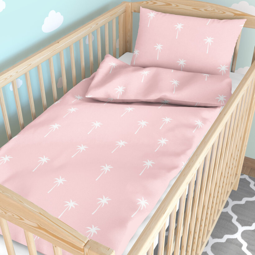 Bettwäsche für Babybetten aus Baumwolle - Palmen auf Pastellrosa