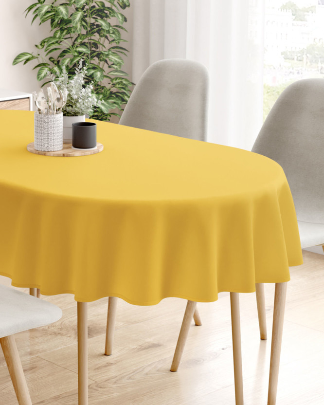 Ovale Tischdecke aus 100% Baumwolle - honiggelb