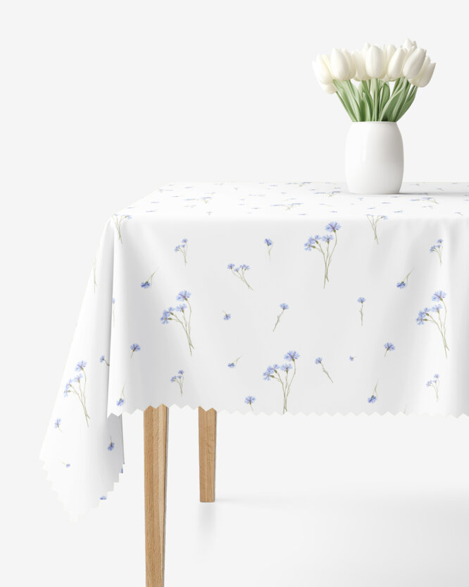 Eckige Teflon-Tischdecke - Blaue Kornblumen