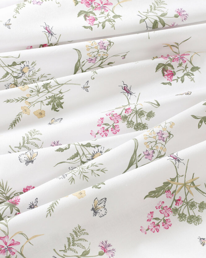 Runde Tischdecke 100% Baumwolle - Bunte Wiesenblumen auf Weiß