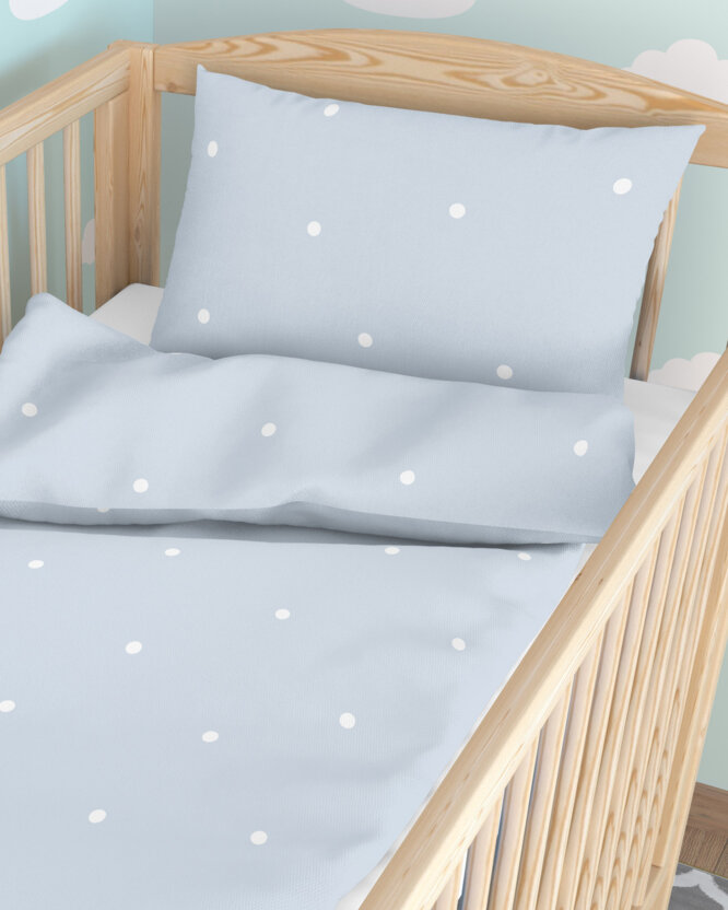 Bettwäsche für Babybetten aus Baumwolle - Pünktchen auf Himmelblau