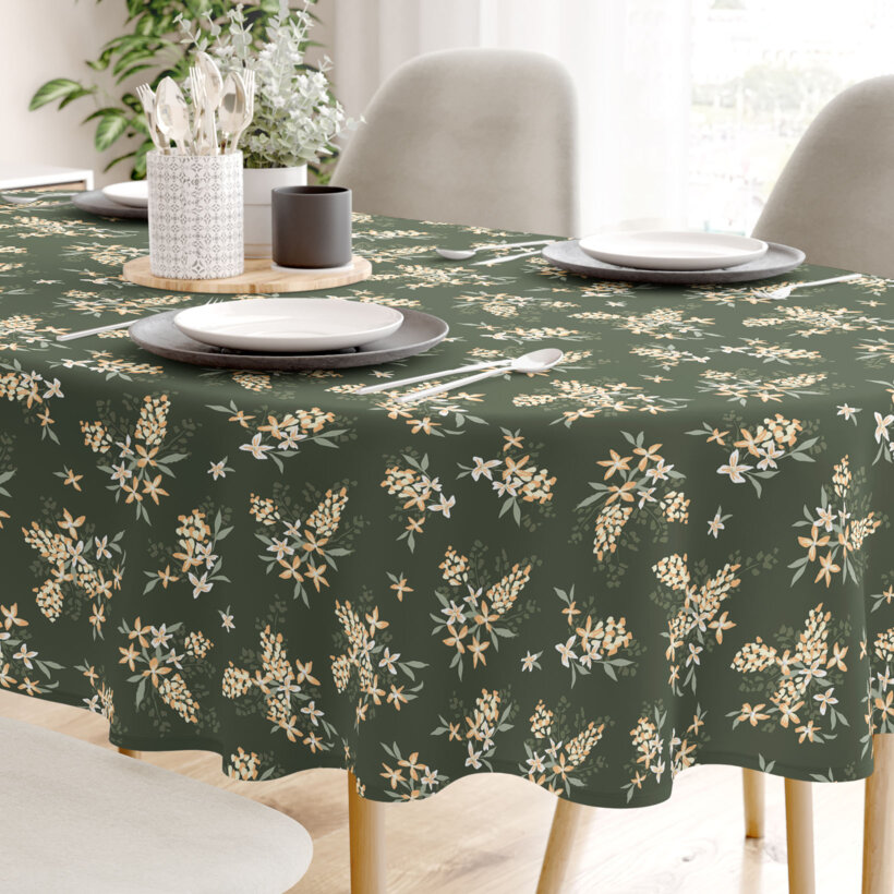 Ovale Tischdecke aus 100% Baumwolle - apricotfarbene Blumen