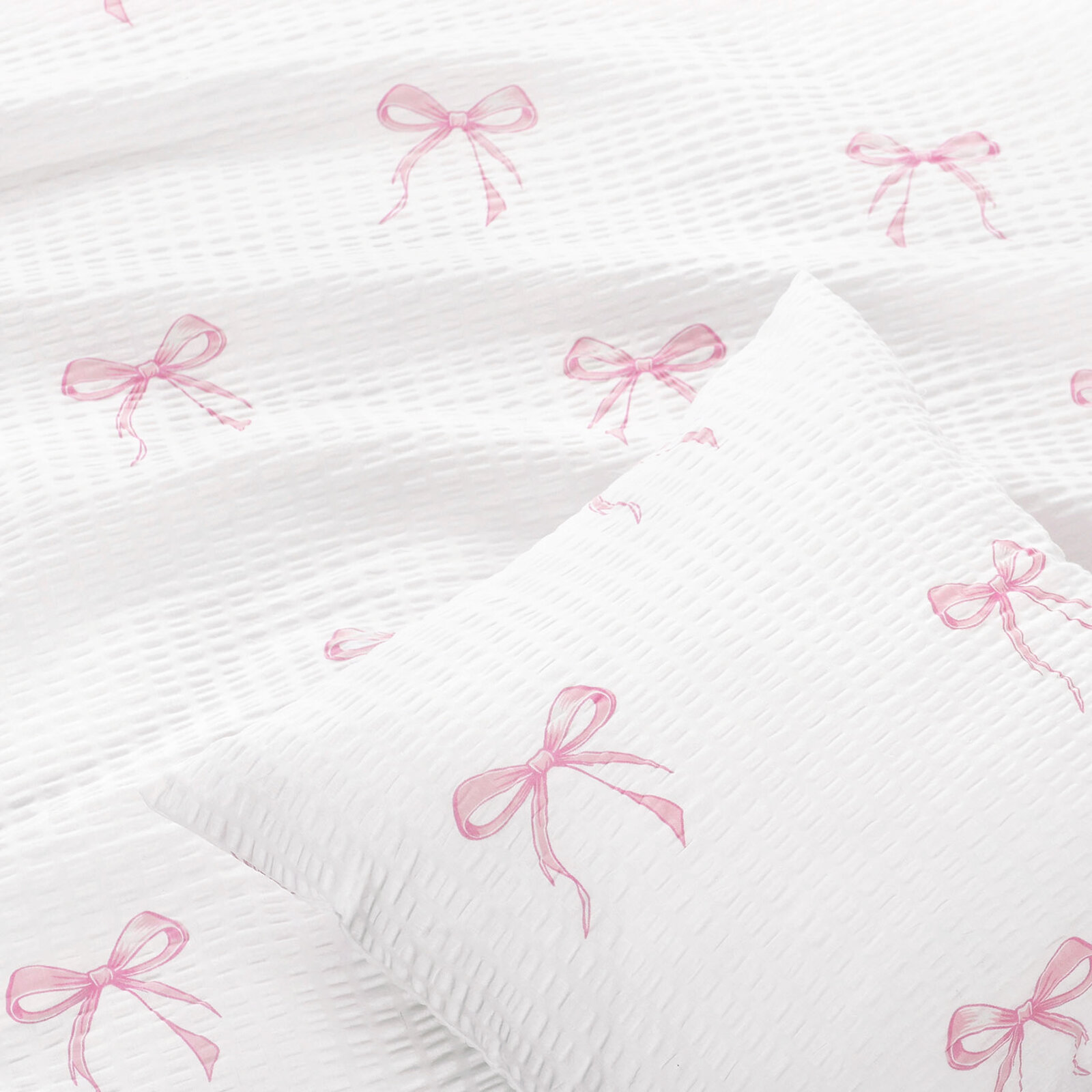 Seersucker-Kissenbezug - rosa Schleifen