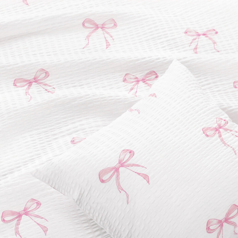 Seersucker-Kissenbezug - rosa Schleifen