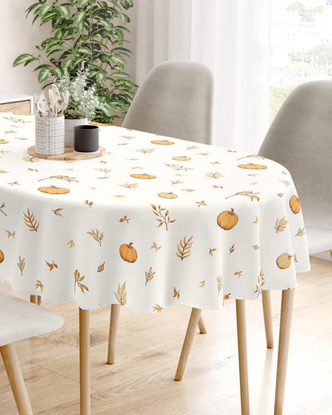 Ovale Tischdecke aus 100% Baumwolle - Herbstkürbisse und Blätter